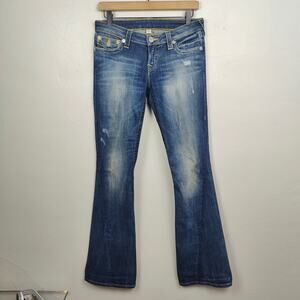Vintage Y2K True Religion Flare Flap Jeans Womens 27‎ Low Rise Mica Gold Sn Vtg